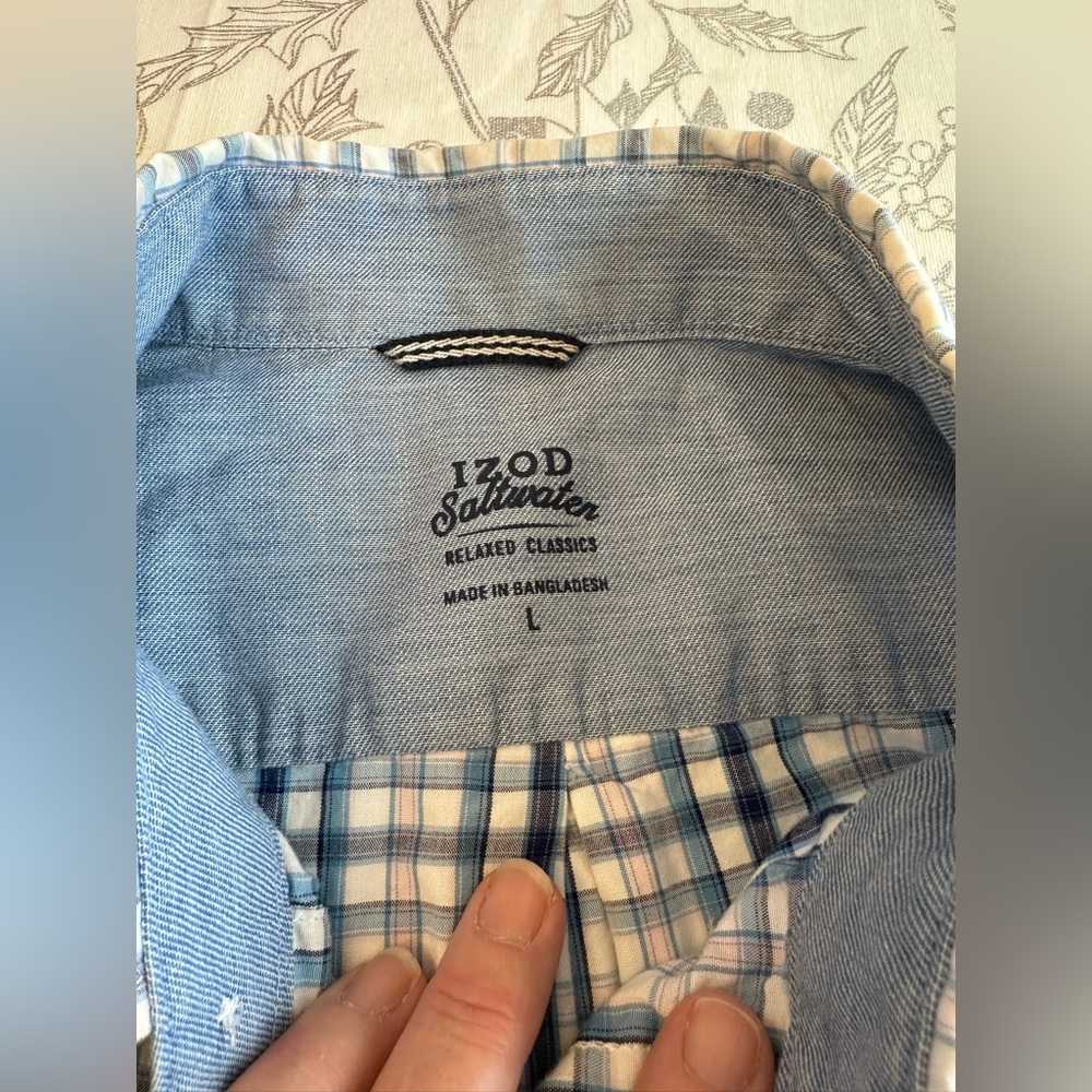 Izod saltwater relaxed classics button down the front plaid men’s shirt size L - Picture 6 of 13
